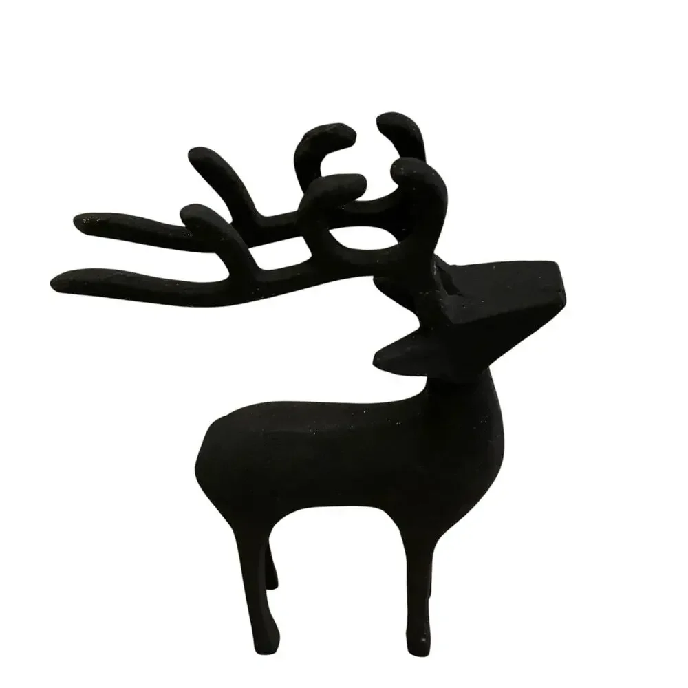 Set of 2 Black Metal Christmas Reindeer 11in Made in India Holiday Decor New